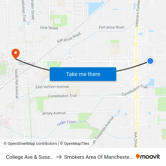 College Ave & Susan Dr to Smokers Area Of Manchester Hall map