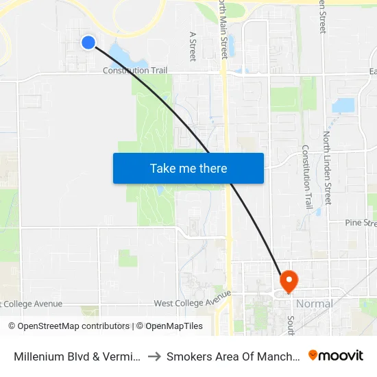 Millenium Blvd & Vermillion Way to Smokers Area Of Manchester Hall map