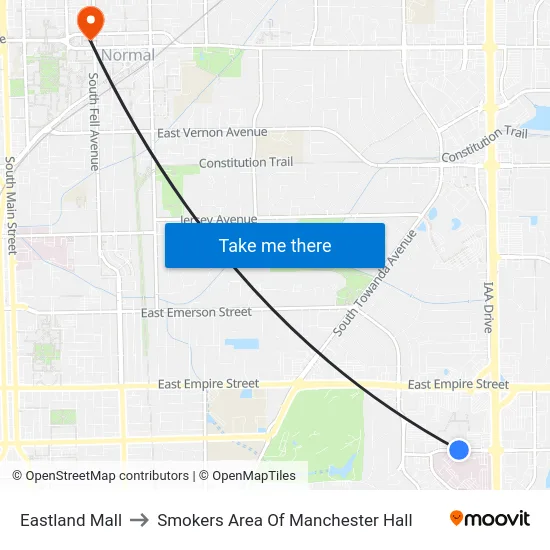 Eastland Mall to Smokers Area Of Manchester Hall map