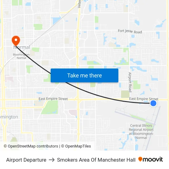 Airport Departure to Smokers Area Of Manchester Hall map