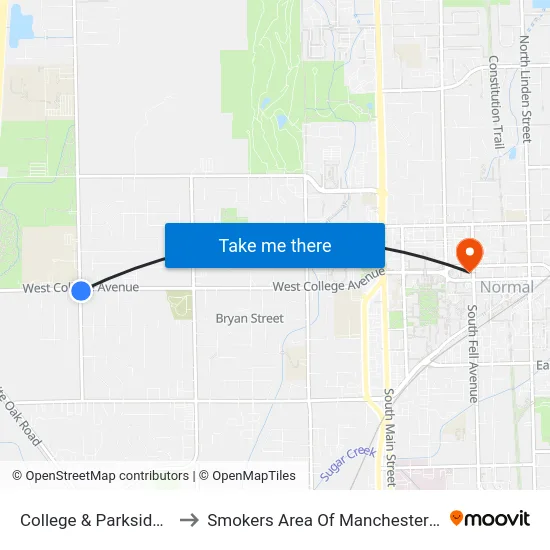 College & Parkside Rd to Smokers Area Of Manchester Hall map