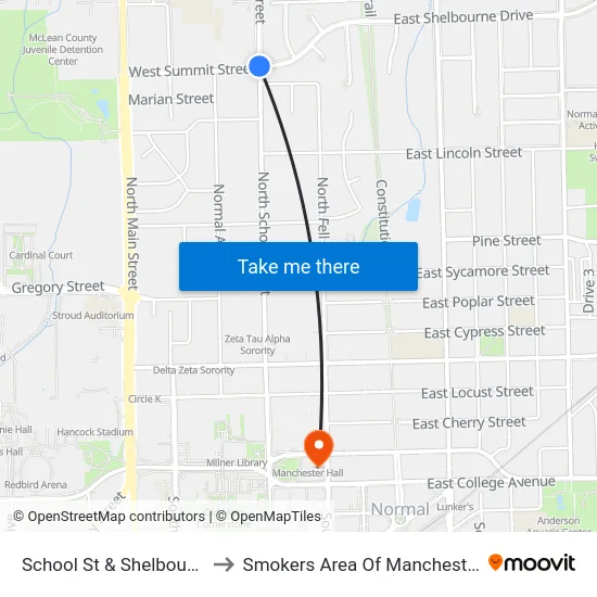 School St & Shelbourne Dr to Smokers Area Of Manchester Hall map