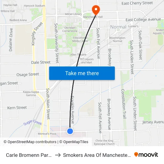Carle Bromenn Parking to Smokers Area Of Manchester Hall map