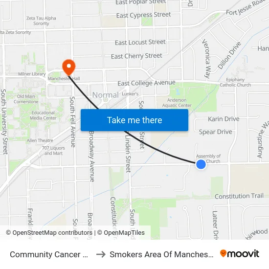 Community Cancer Center to Smokers Area Of Manchester Hall map