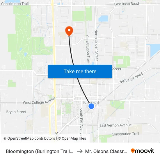 Bloomington (Burlington Trailways) to Mr. Olsons Classroom map