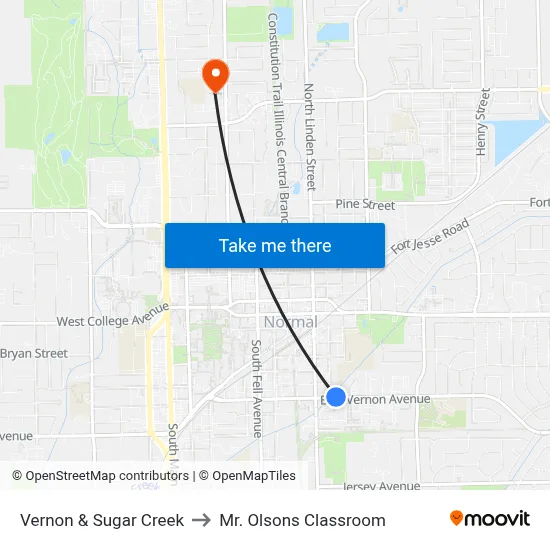 Vernon & Sugar Creek to Mr. Olsons Classroom map