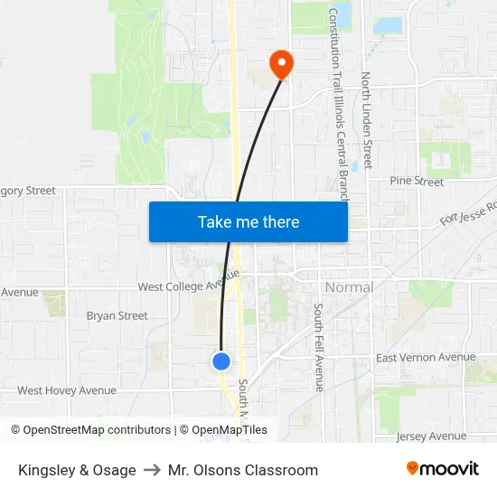 Kingsley & Osage to Mr. Olsons Classroom map