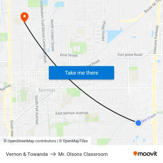 Vernon & Towanda to Mr. Olsons Classroom map