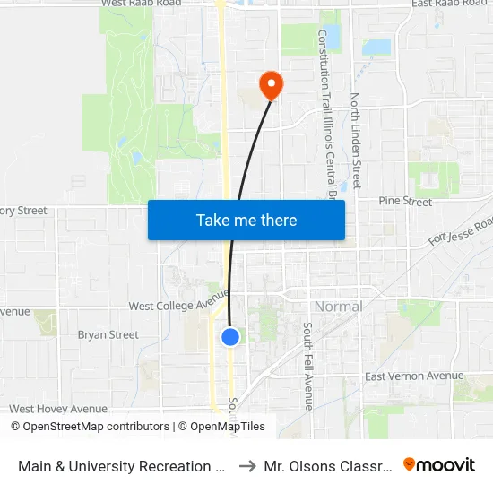 Main & University Recreation Center to Mr. Olsons Classroom map