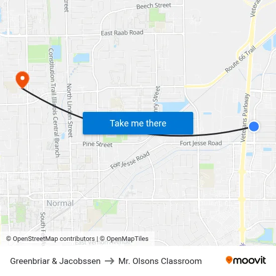 Greenbriar & Jacobssen to Mr. Olsons Classroom map