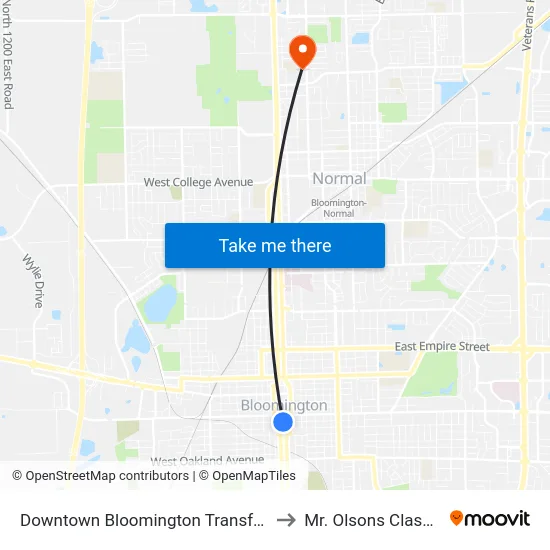 Downtown Bloomington Transfer Center to Mr. Olsons Classroom map