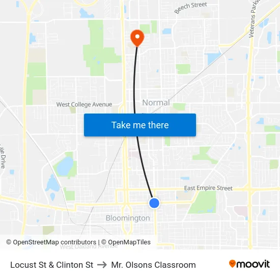 Locust St & Clinton St to Mr. Olsons Classroom map