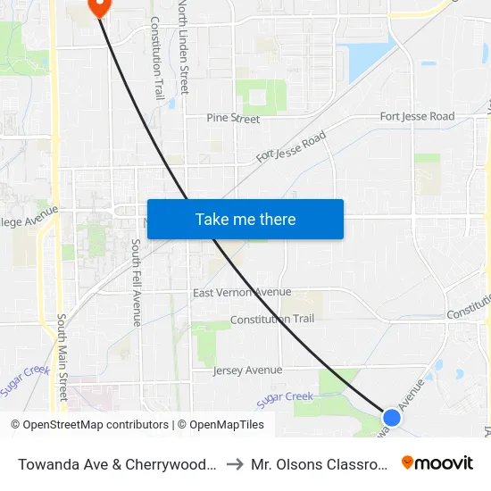 Towanda Ave & Cherrywood Ln to Mr. Olsons Classroom map