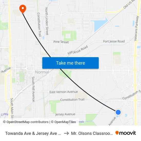 Towanda Ave & Jersey Ave - E to Mr. Olsons Classroom map