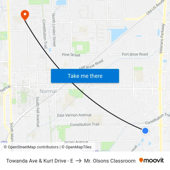 Towanda Ave & Kurt Drive - E to Mr. Olsons Classroom map
