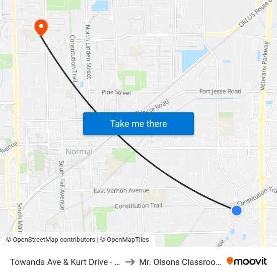 Towanda Ave & Kurt Drive - W to Mr. Olsons Classroom map