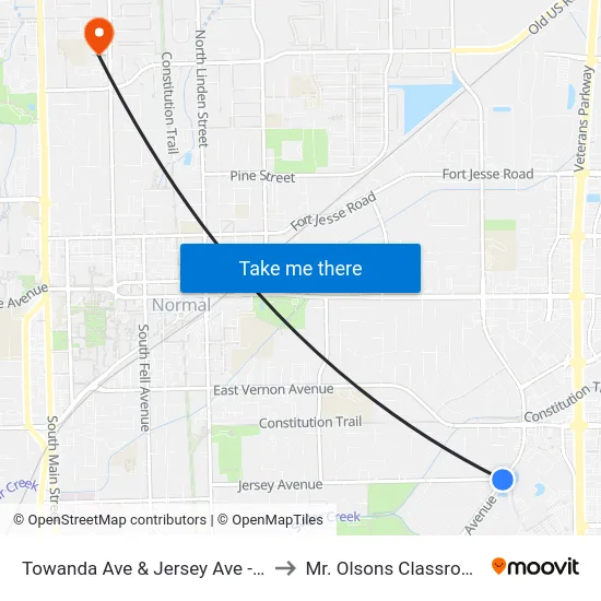 Towanda Ave & Jersey Ave - W to Mr. Olsons Classroom map