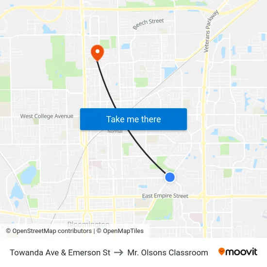 Towanda Ave & Emerson St to Mr. Olsons Classroom map