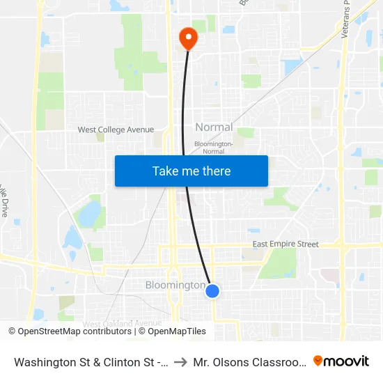 Washington St & Clinton St - S to Mr. Olsons Classroom map