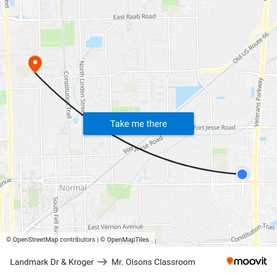 Landmark Dr & Kroger to Mr. Olsons Classroom map