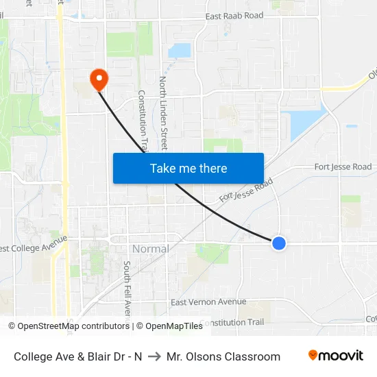 College Ave & Blair Dr - N to Mr. Olsons Classroom map