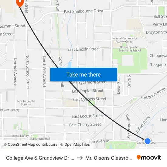 College Ave & Grandview Dr - N to Mr. Olsons Classroom map