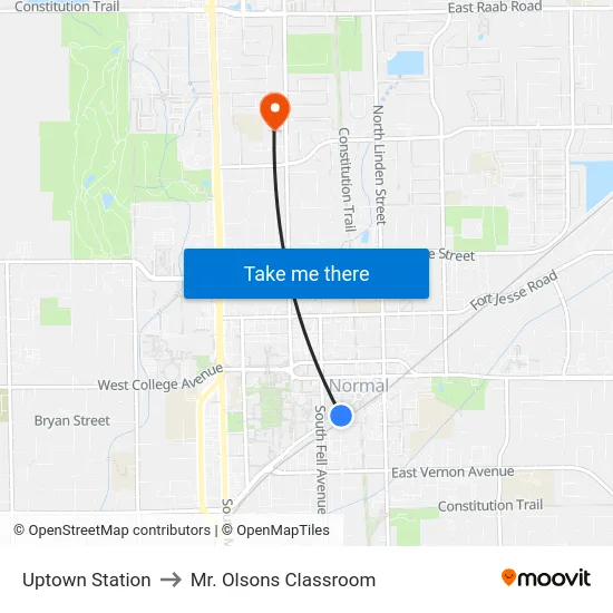Uptown Station to Mr. Olsons Classroom map
