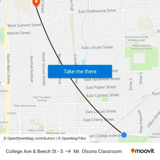 College Ave & Beech St - S to Mr. Olsons Classroom map