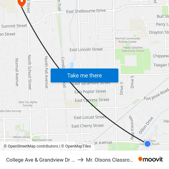 College Ave & Grandview Dr - S to Mr. Olsons Classroom map