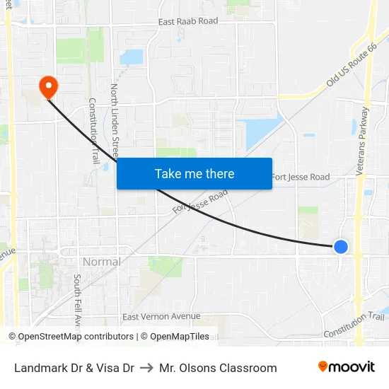 Landmark Dr & Visa Dr to Mr. Olsons Classroom map
