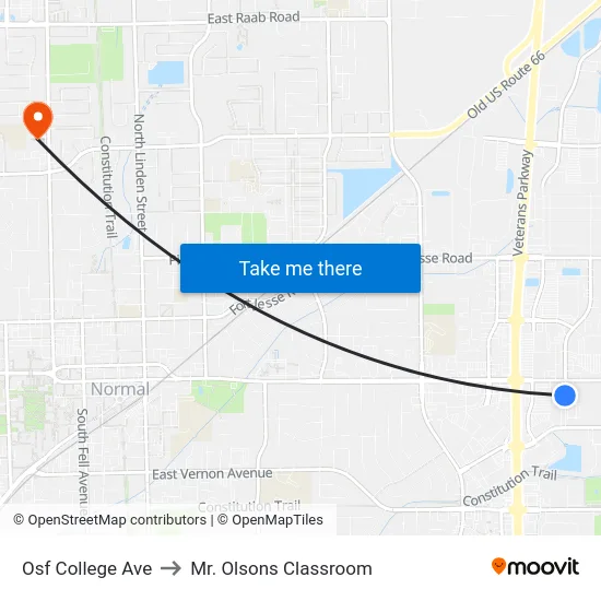 Osf College Ave to Mr. Olsons Classroom map