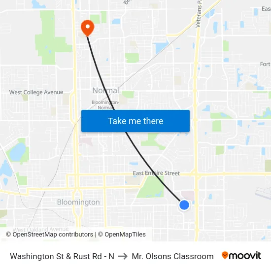 Washington St & Rust Rd - N to Mr. Olsons Classroom map