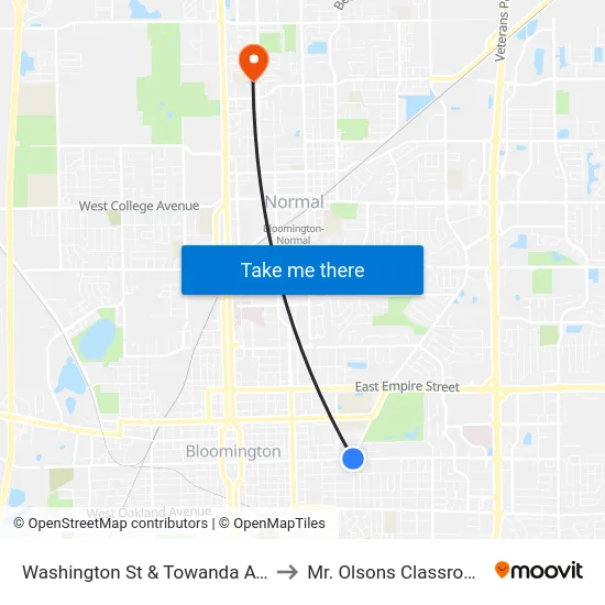 Washington St & Towanda Ave to Mr. Olsons Classroom map