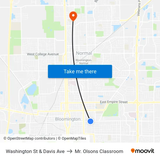 Washington St & Davis Ave to Mr. Olsons Classroom map