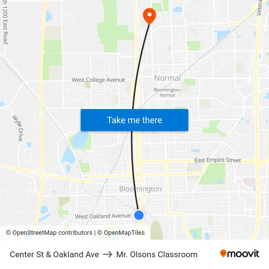 Center St & Oakland Ave to Mr. Olsons Classroom map