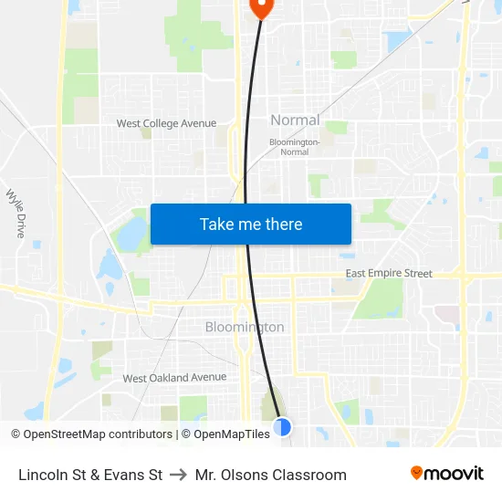 Lincoln St & Evans St to Mr. Olsons Classroom map