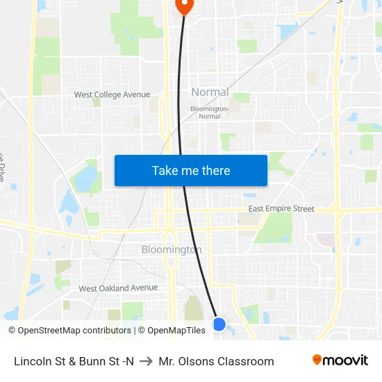 Lincoln St & Bunn St -N to Mr. Olsons Classroom map