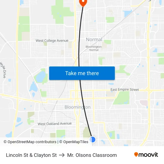 Lincoln St & Clayton St to Mr. Olsons Classroom map