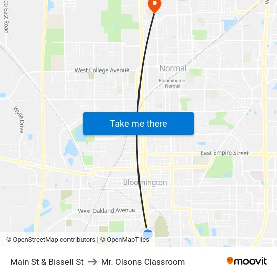 Main St & Bissell St to Mr. Olsons Classroom map