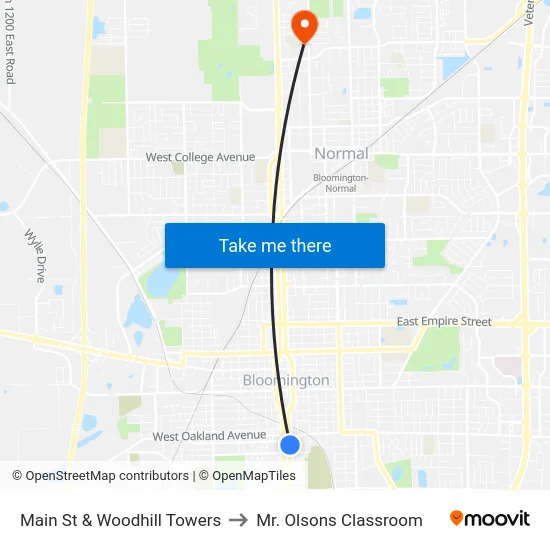 Main St & Woodhill Towers to Mr. Olsons Classroom map