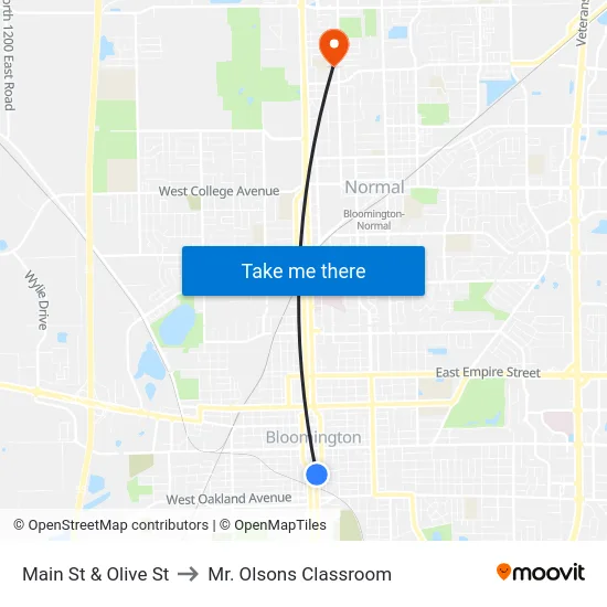 Main St & Olive St to Mr. Olsons Classroom map