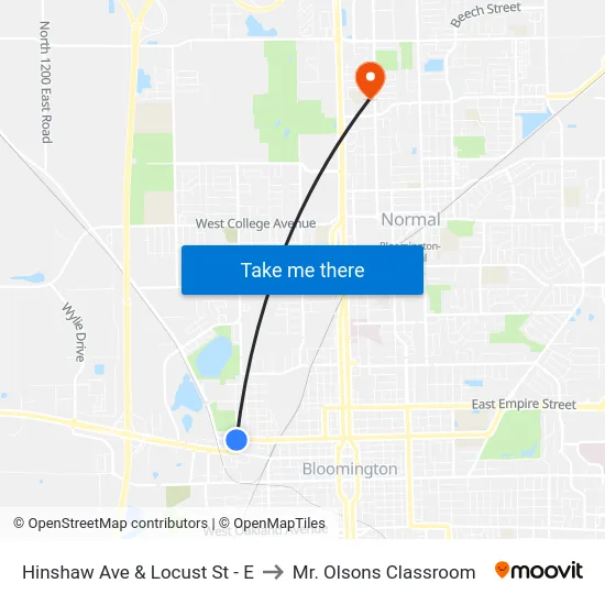 Hinshaw Ave & Locust St - E to Mr. Olsons Classroom map
