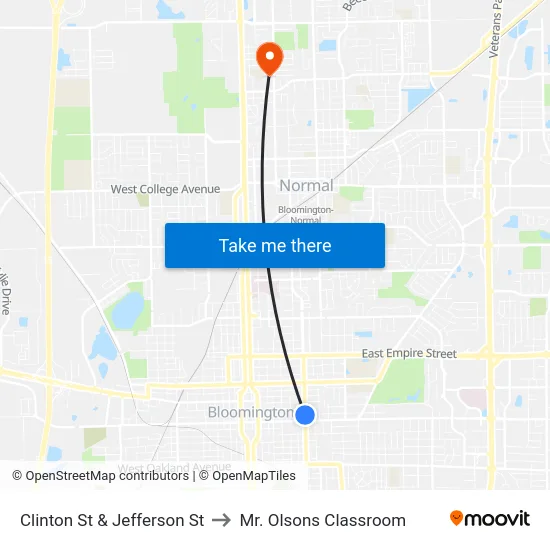 Clinton St & Jefferson St to Mr. Olsons Classroom map