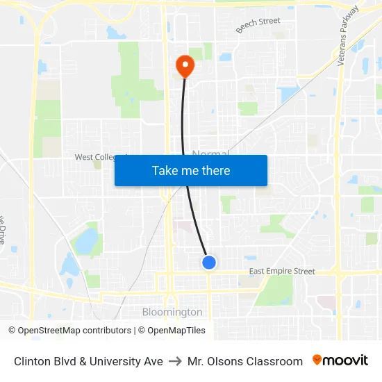 Clinton Blvd & University Ave to Mr. Olsons Classroom map