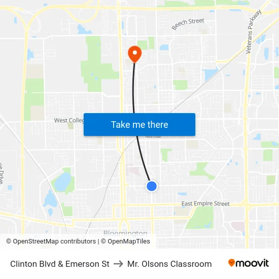 Clinton Blvd & Emerson St to Mr. Olsons Classroom map