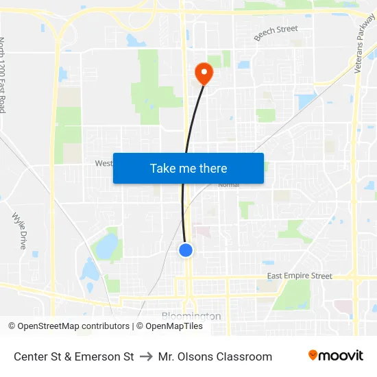 Center St & Emerson St to Mr. Olsons Classroom map