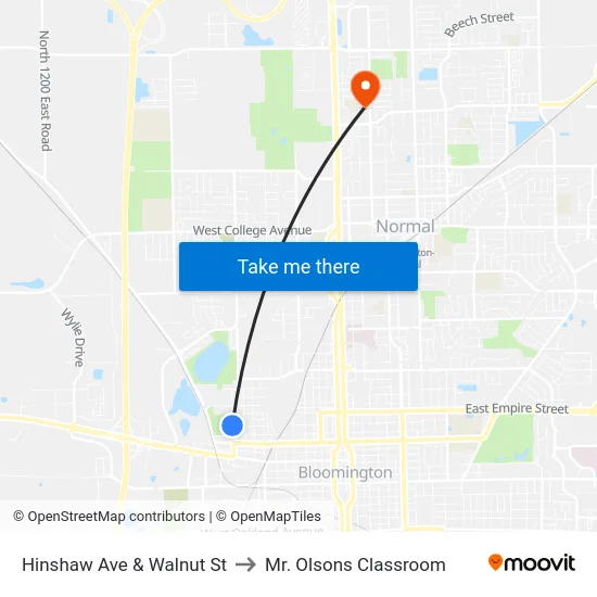 Hinshaw Ave & Walnut St to Mr. Olsons Classroom map