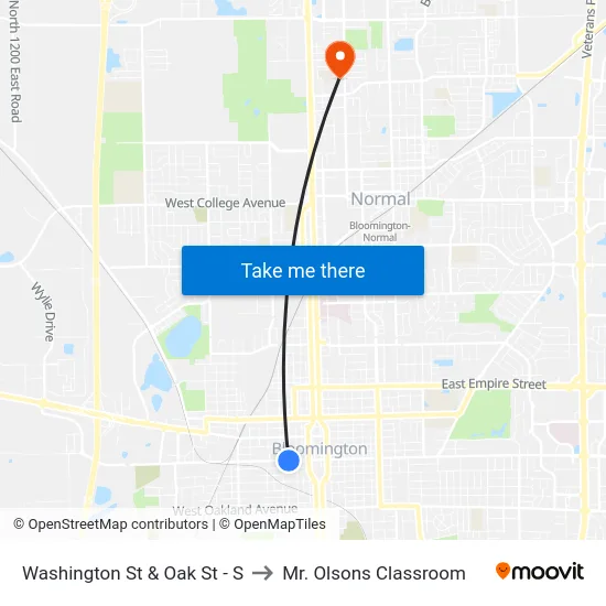 Washington St & Oak St - S to Mr. Olsons Classroom map