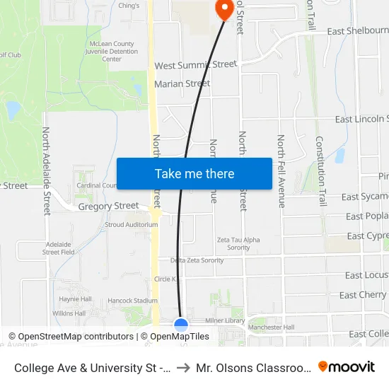 College Ave & University St - S to Mr. Olsons Classroom map