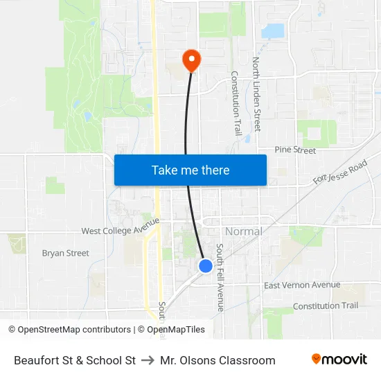 Beaufort St & School St to Mr. Olsons Classroom map